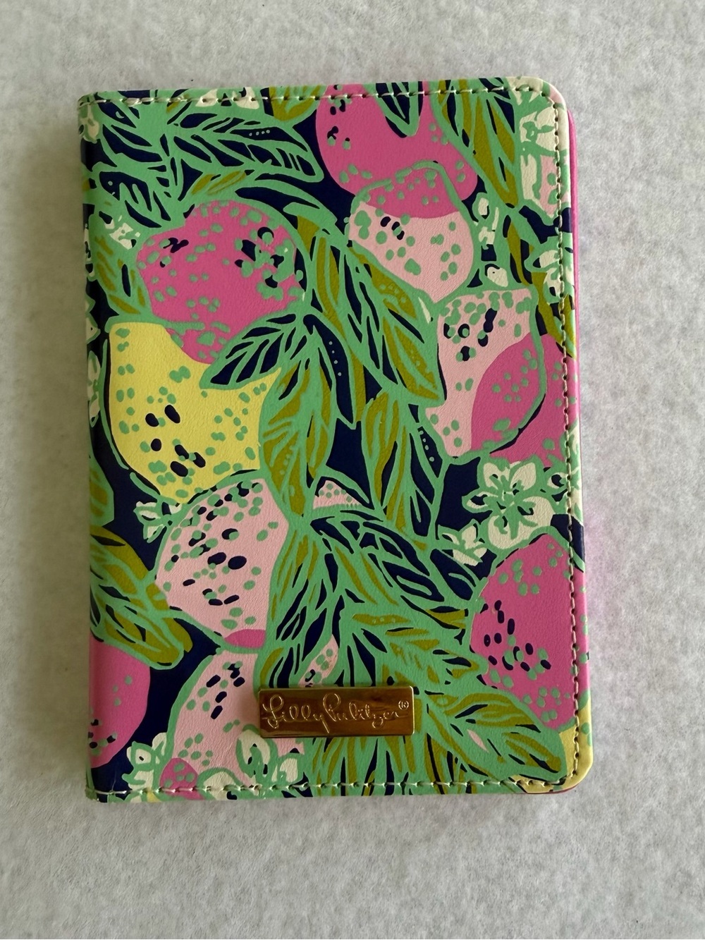 Lilly Pulitzer Lemon Print Faux Leather Passport Cover / Holder - Pink & Navy